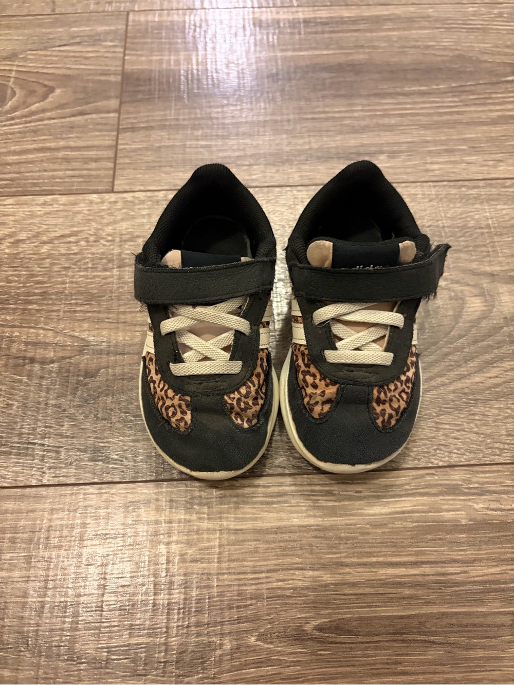 adidas Kids Black Sneakers with Tan Leopard Accents